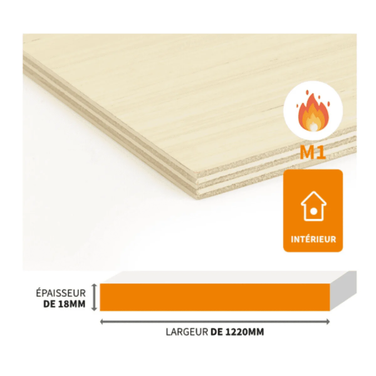 PANNEAU CONTREPLAQUÉ EN PEUPLIER IGNIFUGE M1 POUR AMÉNAGEMENT INTÉRIEUR 1220X2500X18MM